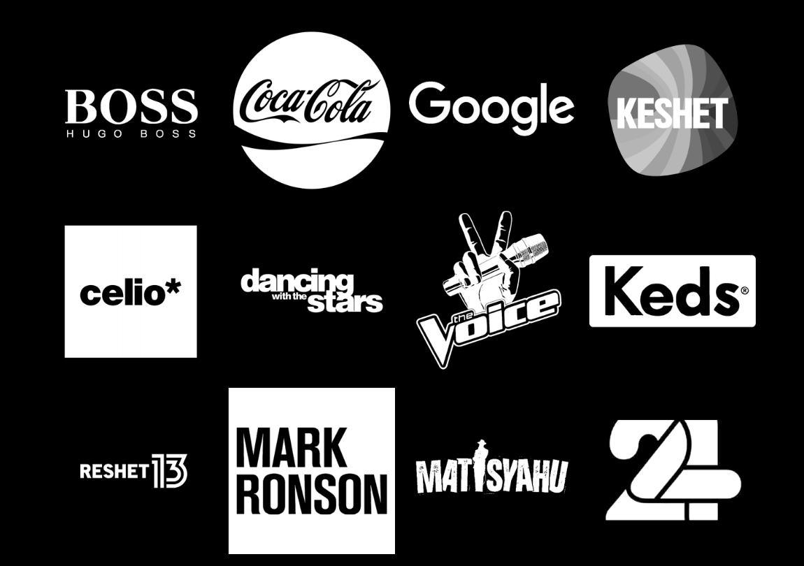 Hugo Boss, Coca-Cola, Google, Keshet, Celio, Dancing with the Stars, The Voice, Keds, Reshet 13, Mark Ronson, Matisyahu, Channel 24